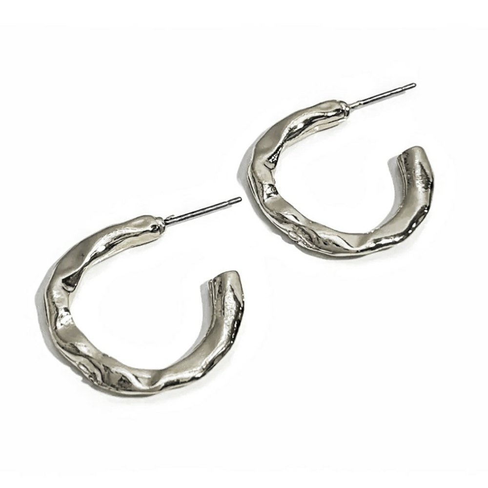 Silver Hammered Molten Hoop Statement Earrings; NWOT